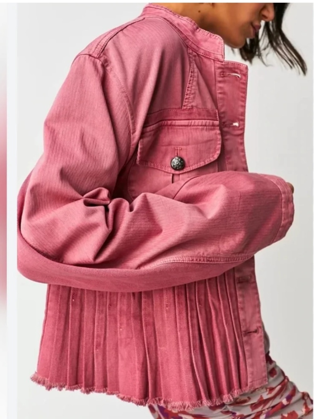 Free People Rose-Pink Cassidy Pleated Button-Front Jean Jacket - Picture 1 of 14